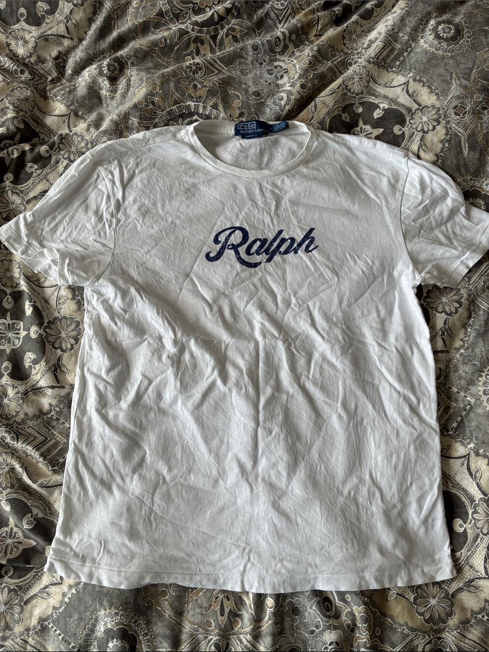 Polo Ralph Lauren White Short-Sleeve Tee with Navy 'Ralph' Script